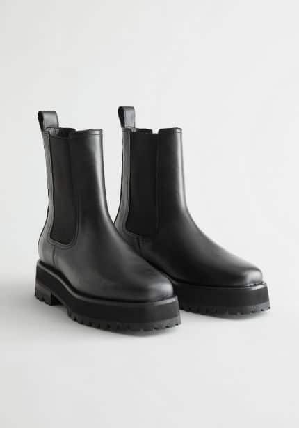 Squared Toe Leather Chelsea Boots