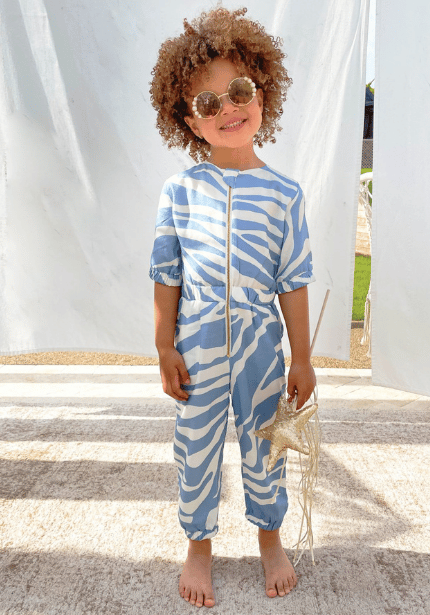 Kids Blue Zebra Jumpsuit