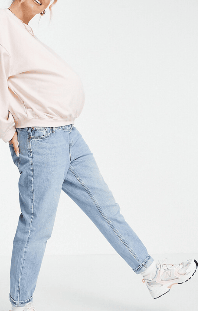 Over The Bump Bleached Mom Jeans
