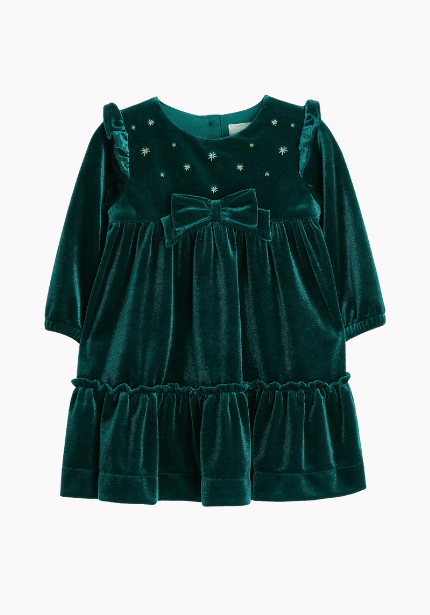 Velvet Bow Dress, Green