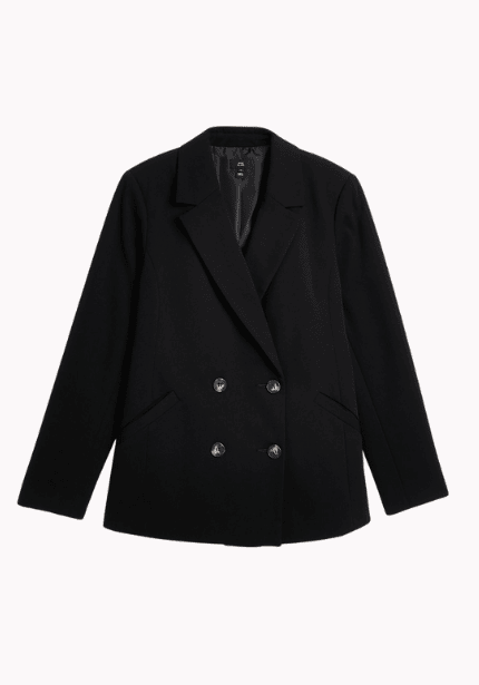 Black Doubled Breasted Long Line Blazer
