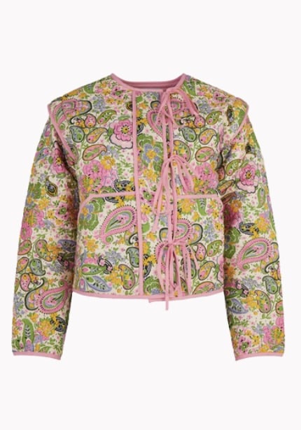 Paisley Print Quilted Tie Front Jacket