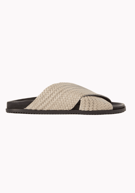 Woven Leather Slides - Off-white