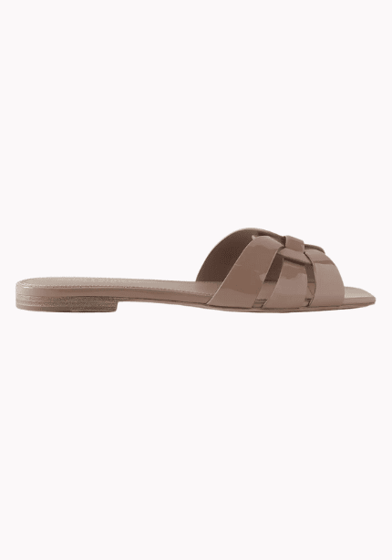 Woven Patent-Leather Slides - Beige