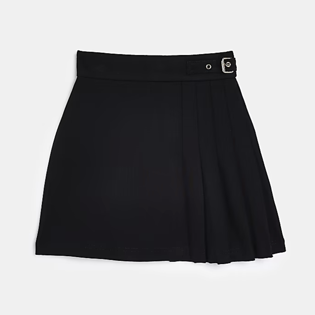 Girls Pleated Buckle Black Skirt