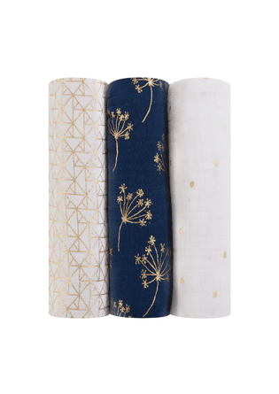 Metallic Gold Boutique Cotton Muslin Swaddle 3 Pack