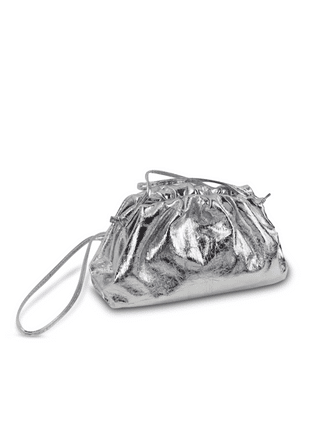 The Jeanie Leather Clutch in Metallic Silver