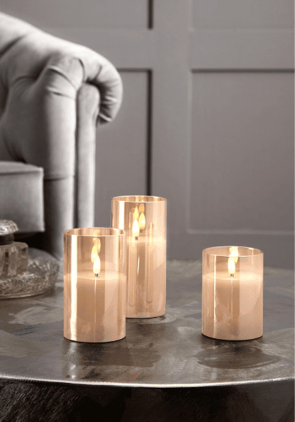Set of 3 Amber Glass LED Candles