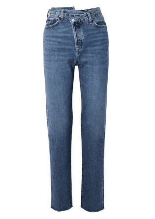 Criss Cross frayed high-rise straight-leg organic jeans