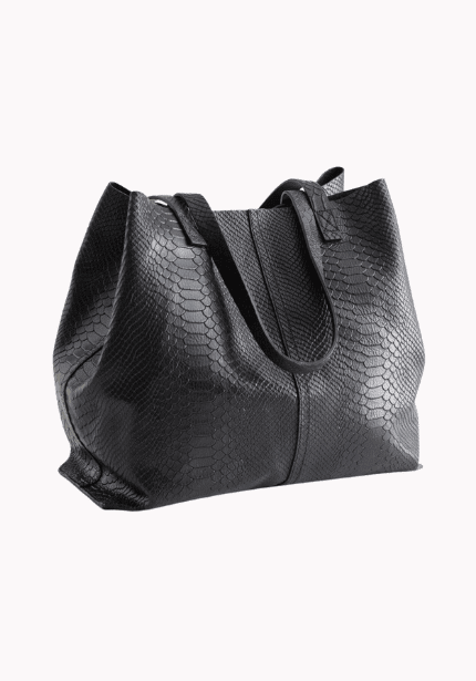 Snake Embossed Leather Tote Bag