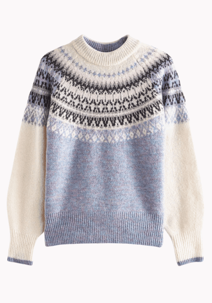 Blue/White Fairisle Pattern Crew Neck Jumper