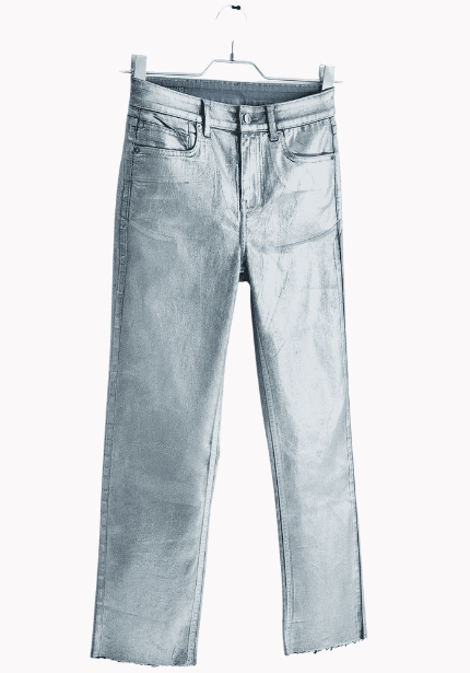 Mid Rise Straight Jeans - Silver Metallic