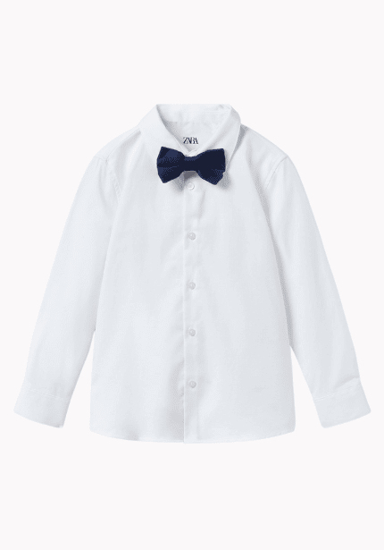 Textured Weave Shirt with Bow Tie