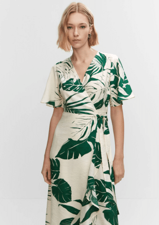 Printed Dress with Ruffle Wrap
