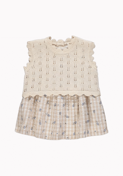 Gingham Dress and Knitted Vest