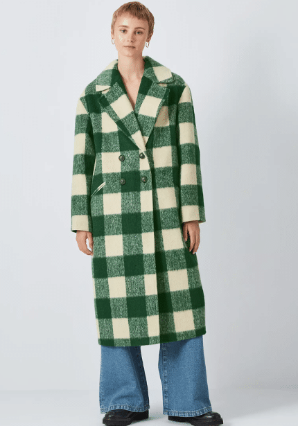 Double Breasted Check Coat, Green