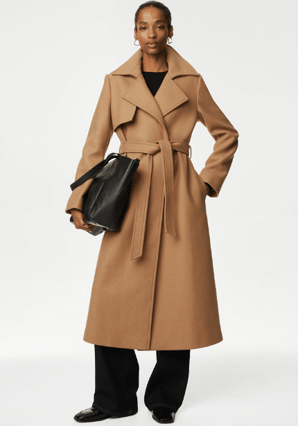 Wool Rich Belted Wrap Coat with Cashmere