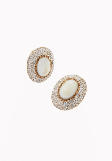 Large Pearl Crystal Stud Earrings