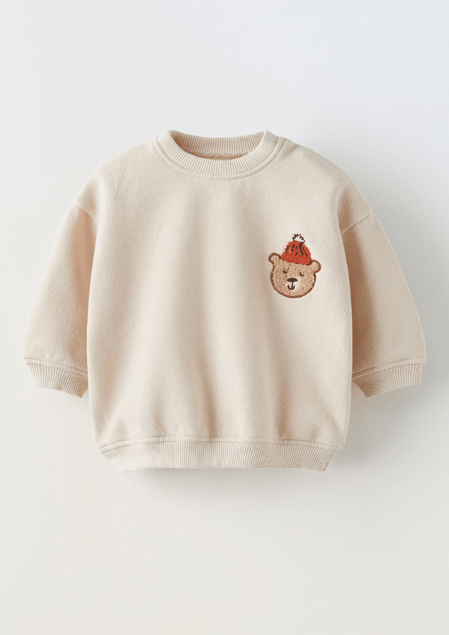 Sweatshirt with Embroidered Bear