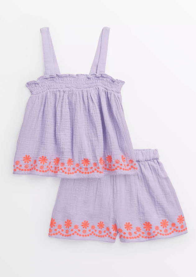 Lilac Embroidered Woven Top & Shorts Set 
