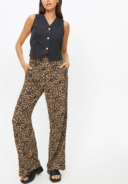 Leopard Print Wide Leg Coord Trousers