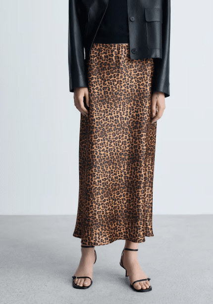 Leopard Print Satin Skirt