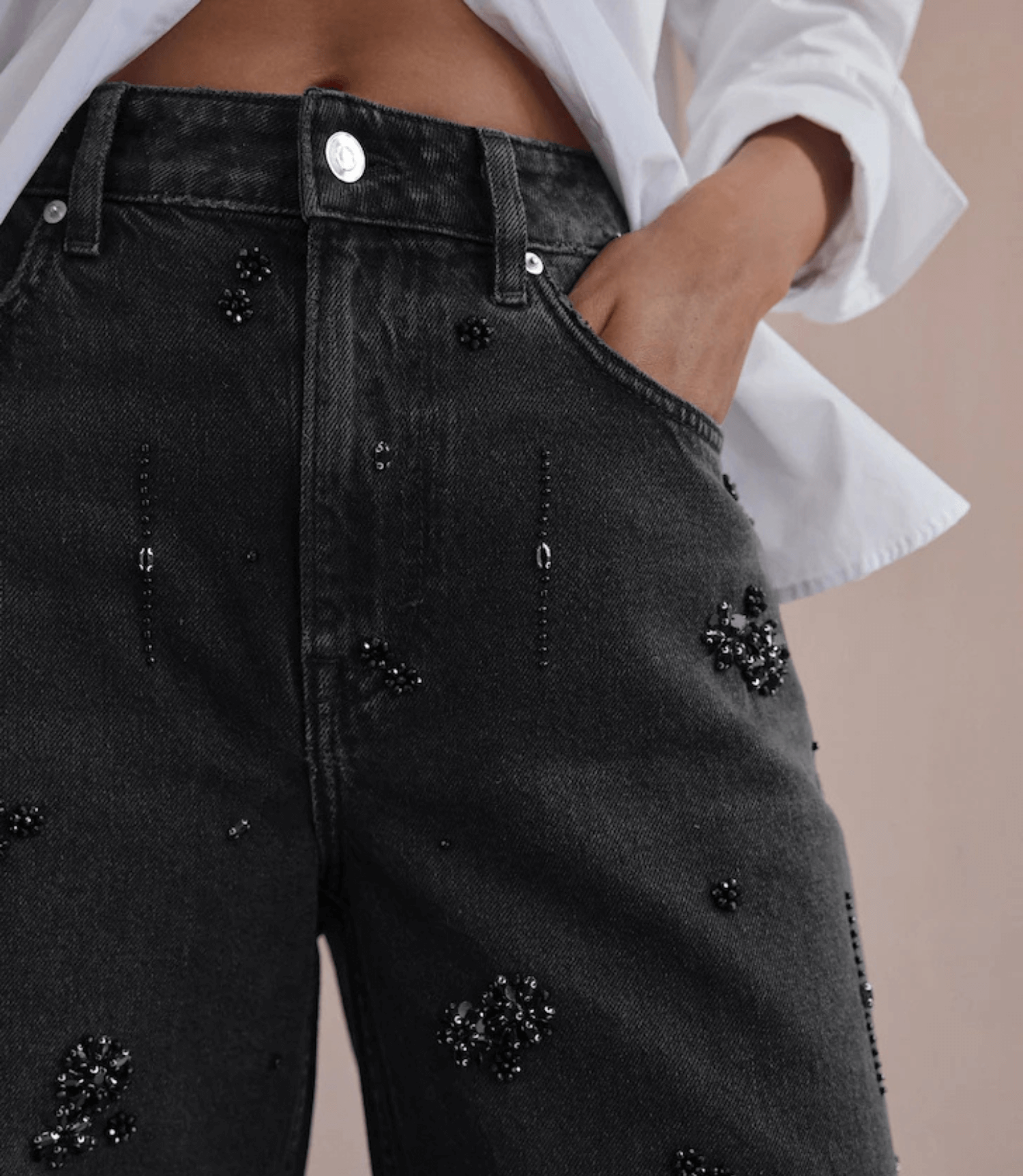 Embellished Barrel Denim Jeans