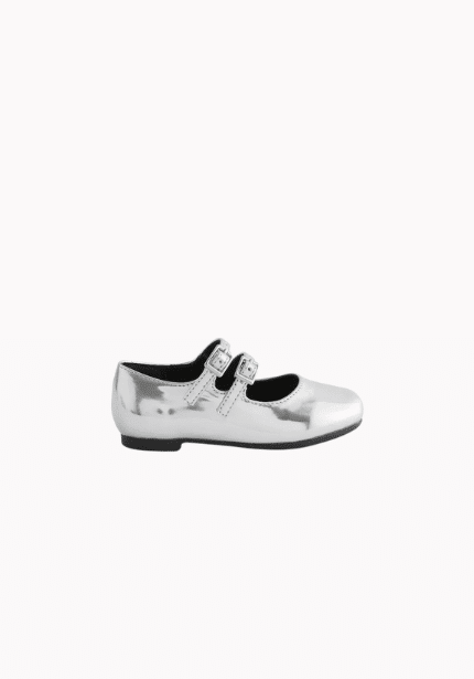 Kids Silver Mary Jane Flats