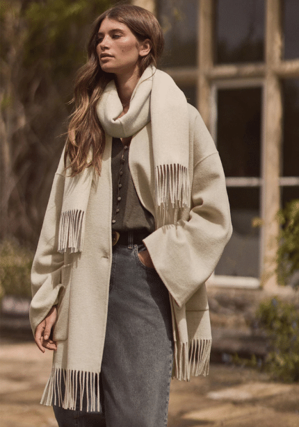 Cream Wool Rich Scarf Coat