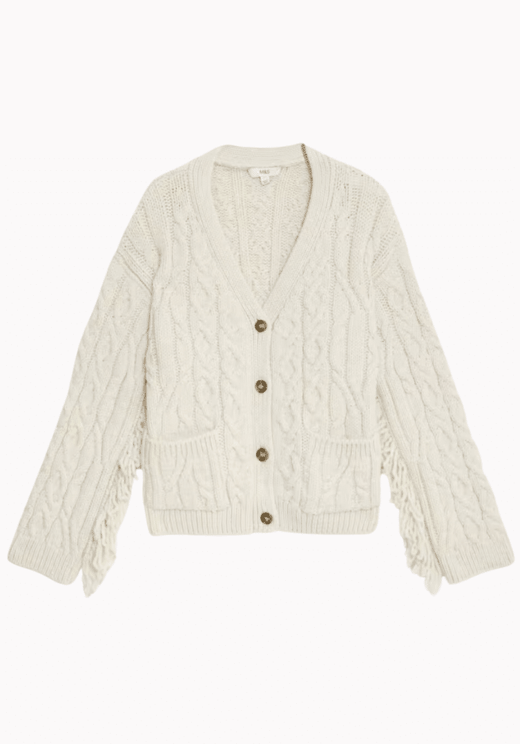 Cable Knit Fringe Cardigan