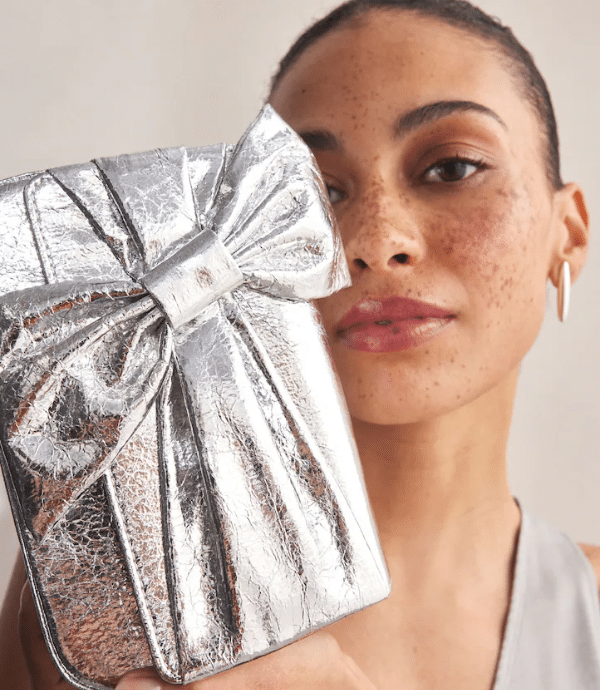 Silver Bow Clutch Bag