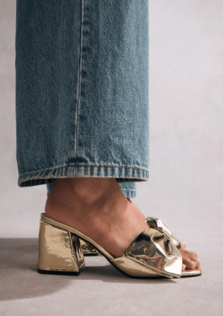 Leather Bow Block Mules