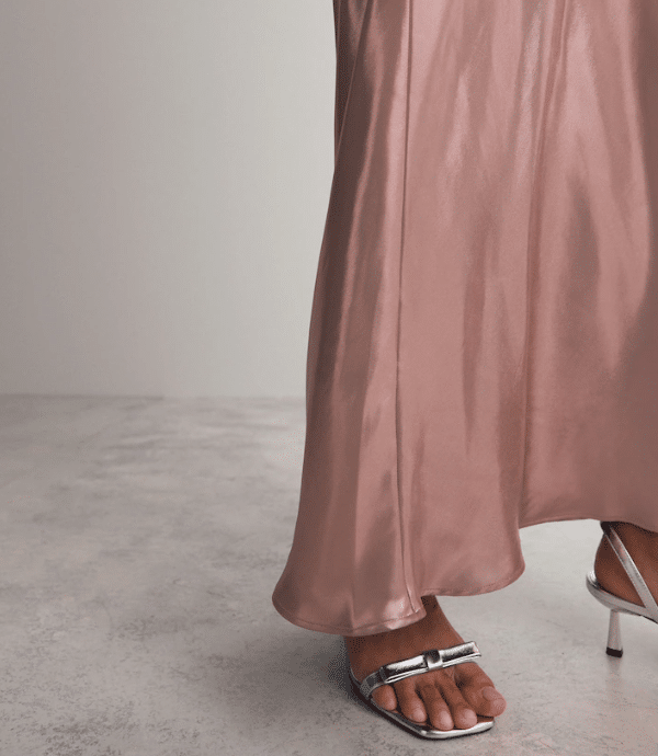 Rose Gold Satin Foil Midi Skirt